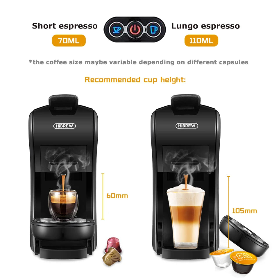 HiBREW Coffee Machine 19 Bar 4in1 Hot &amp; Cold Multiple Capsule Espresso Cafetera Pod Coffee Maker Dolce Milk Nexpresso Powder H1A